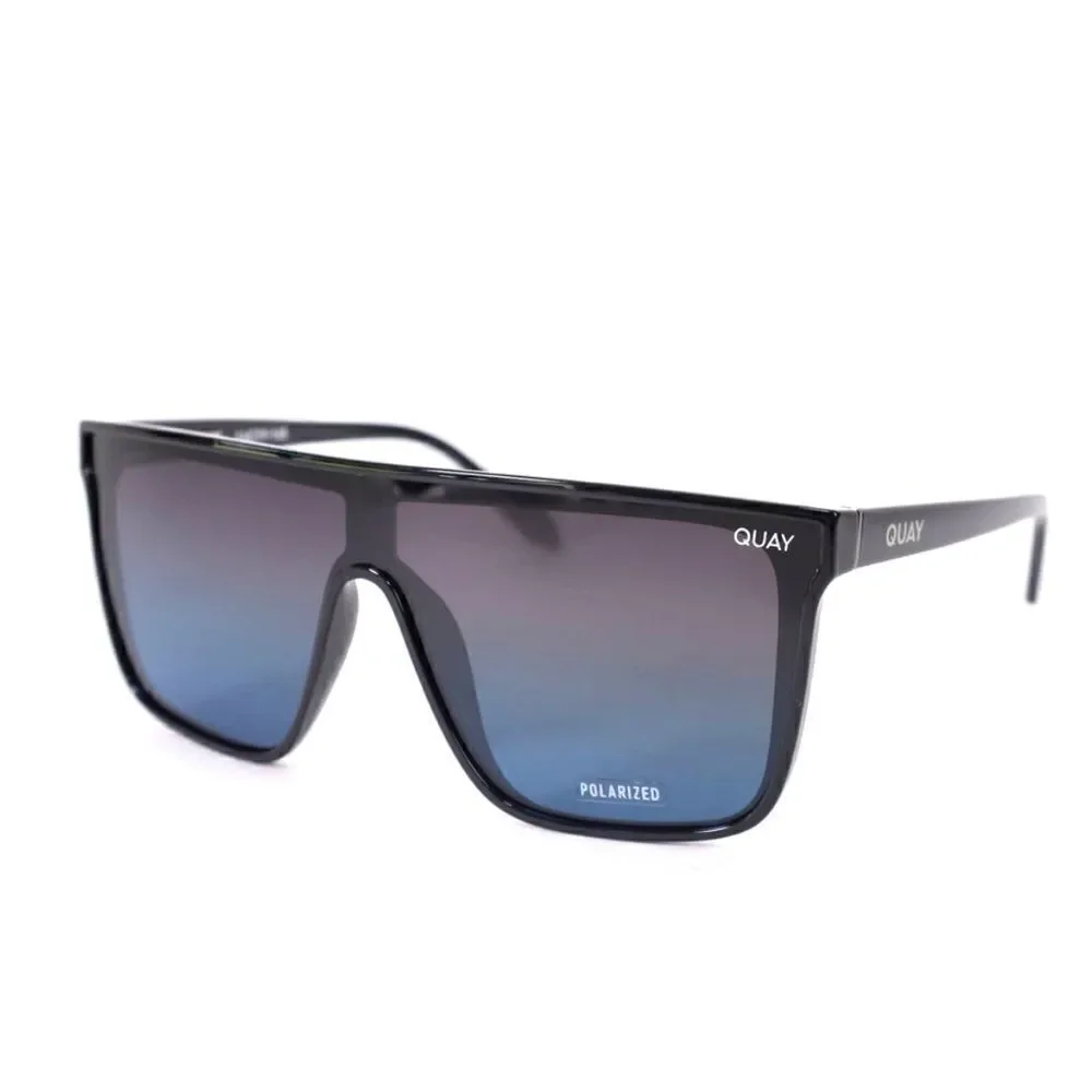 Quay Australia NIGHTFALL Extra Large Sunglasses-Black/Black Blue Polariz…